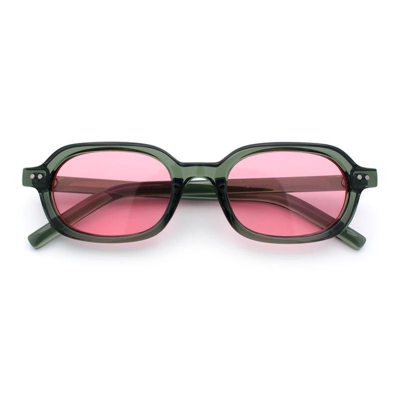 Hipster Narrow Oval Hustler Pop Color Lens Mid Temple Sunglasses
