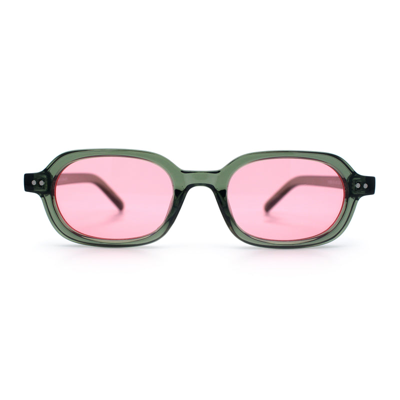 Hipster Narrow Oval Hustler Pop Color Lens Mid Temple Sunglasses
