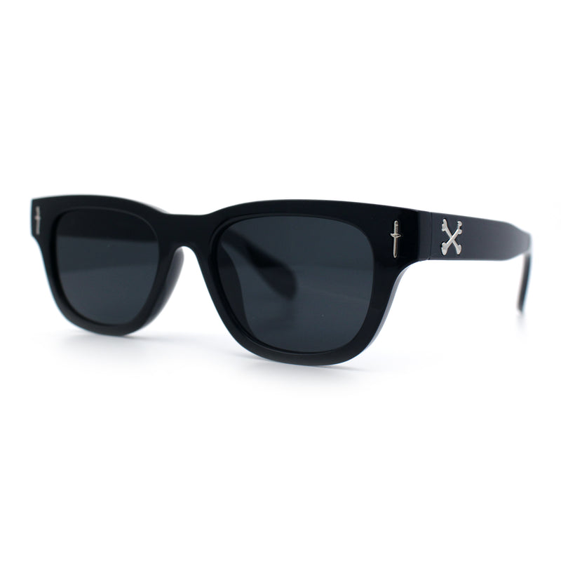 Gentlemans Cross Bone Dagger Emblem Horn Rim Plastic Retro Sunglasses