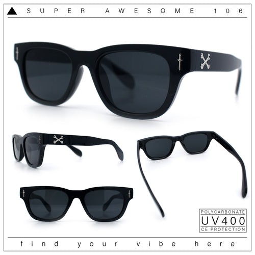 Gentlemans Cross Bone Dagger Emblem Horn Rim Plastic Retro Sunglasses