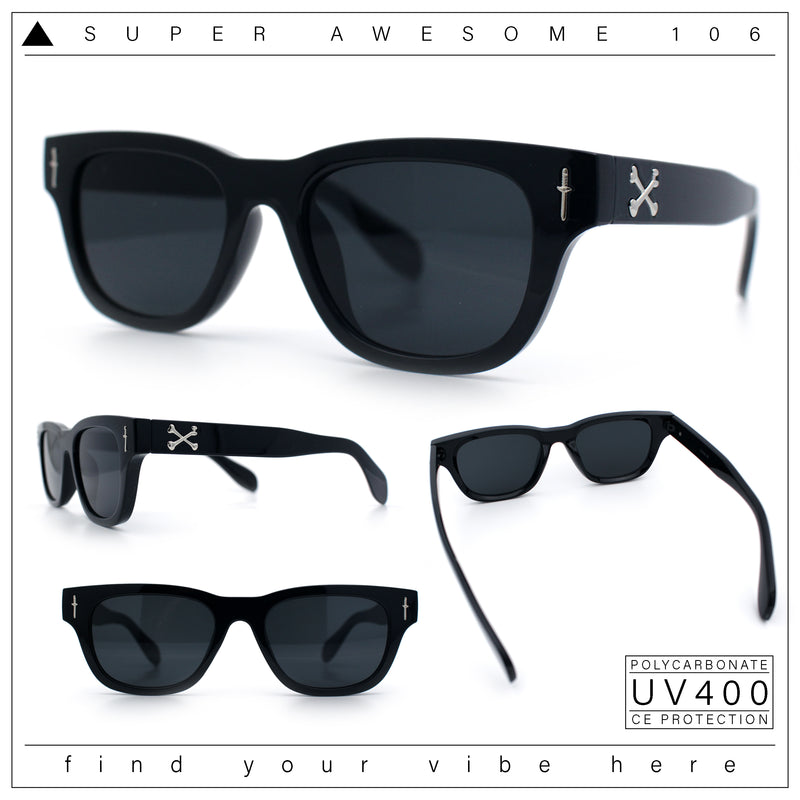 Gentlemans Cross Bone Dagger Emblem Horn Rim Plastic Retro Sunglasses