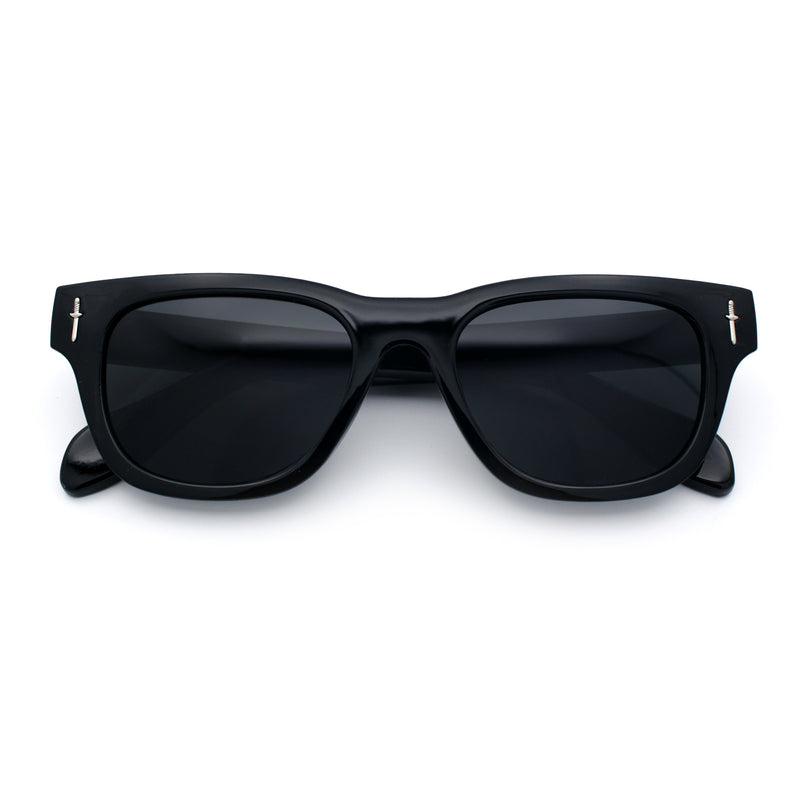 Gentlemans Cross Bone Dagger Emblem Horn Rim Plastic Retro Sunglasses