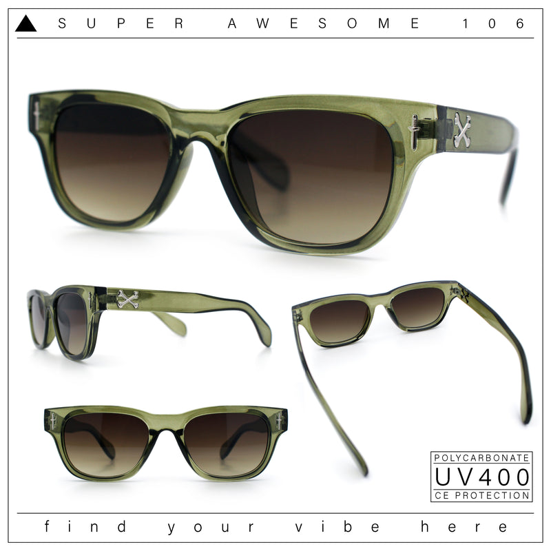 Gentlemans Cross Bone Dagger Emblem Horn Rim Plastic Retro Sunglasses
