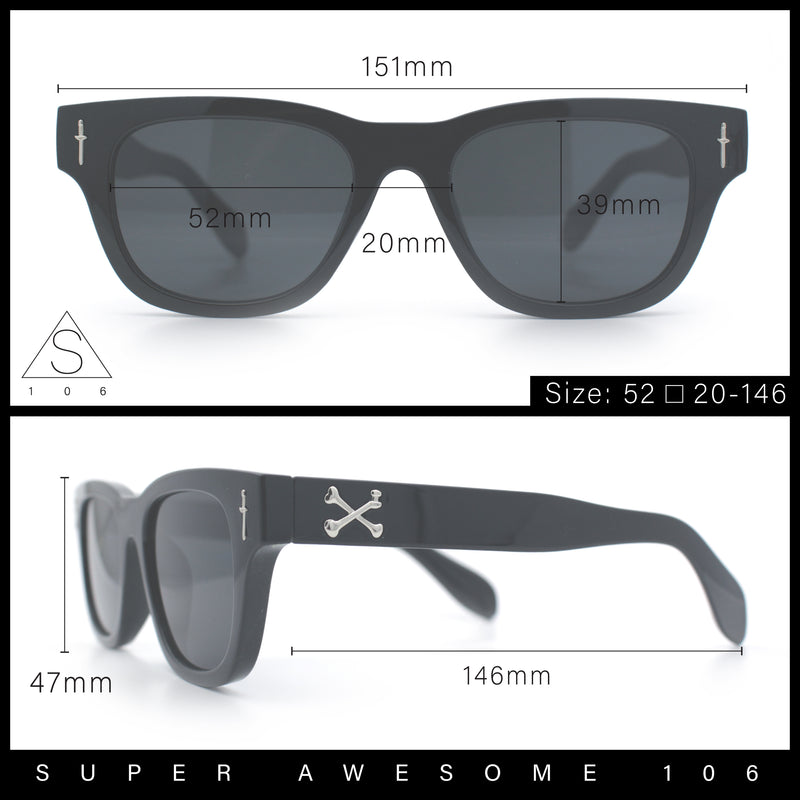 Gentlemans Cross Bone Dagger Emblem Horn Rim Plastic Retro Sunglasses