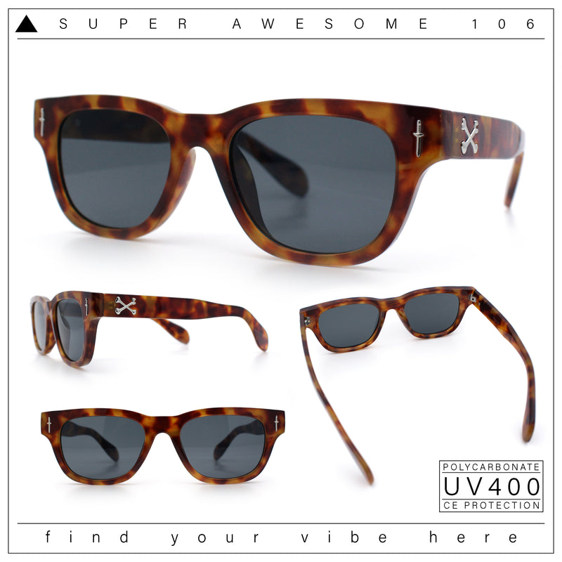 Gentlemans Cross Bone Dagger Emblem Horn Rim Plastic Retro Sunglasses