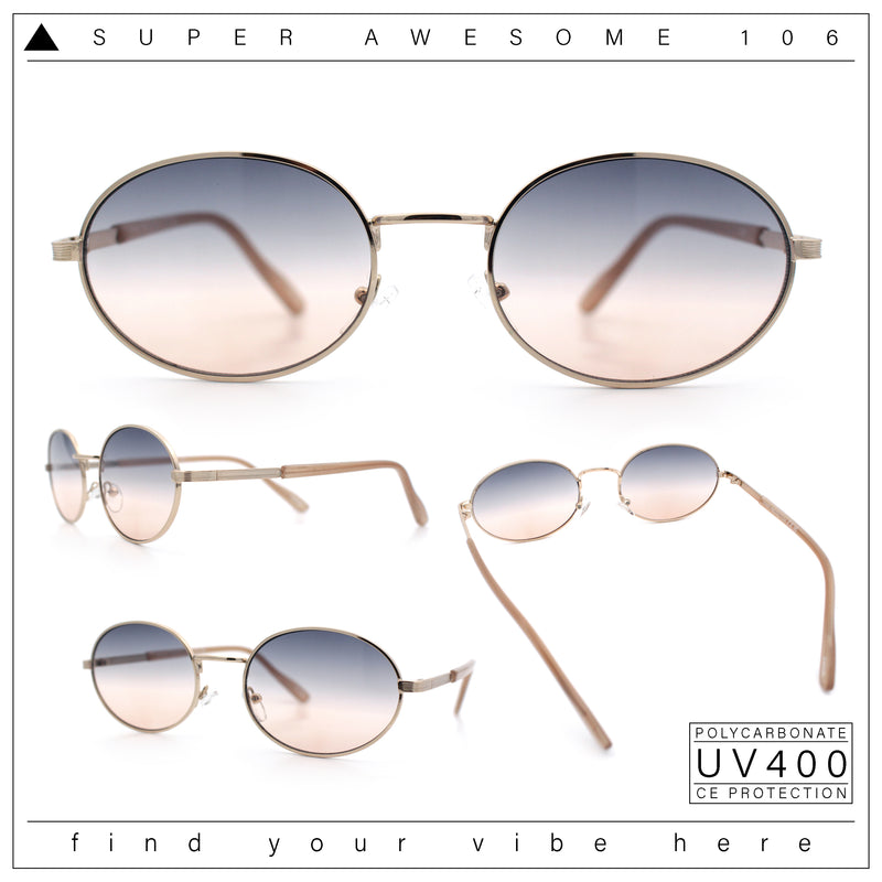 Classy Oval 90s Hip Hop Rapper Shade Metal Rim Retro Sunglasses