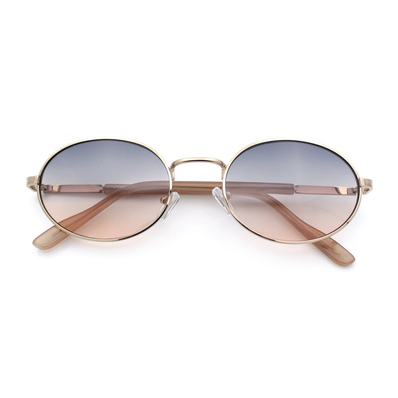Classy Oval 90s Hip Hop Rapper Shade Metal Rim Retro Sunglasses