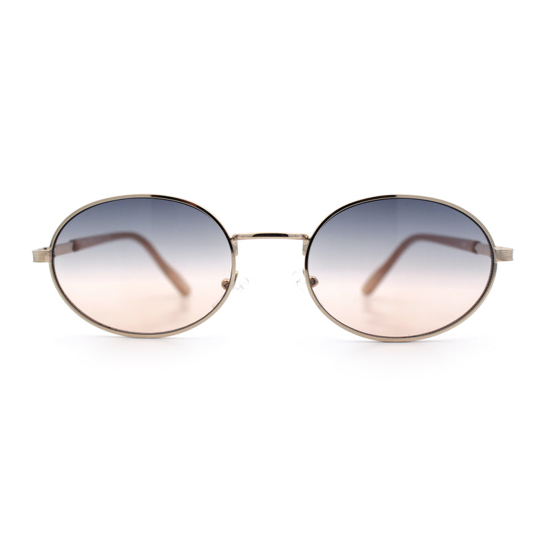Classy Oval 90s Hip Hop Rapper Shade Metal Rim Retro Sunglasses