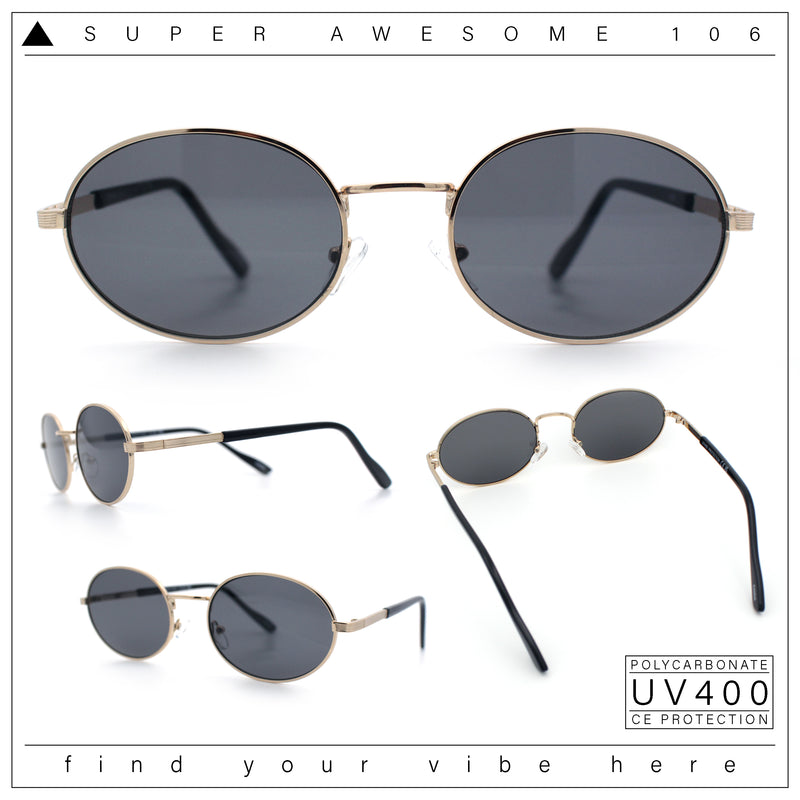 Classy Oval 90s Hip Hop Rapper Shade Metal Rim Retro Sunglasses