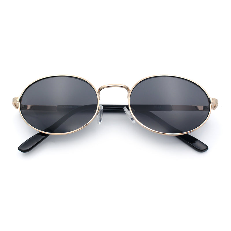 Classy Oval 90s Hip Hop Rapper Shade Metal Rim Retro Sunglasses