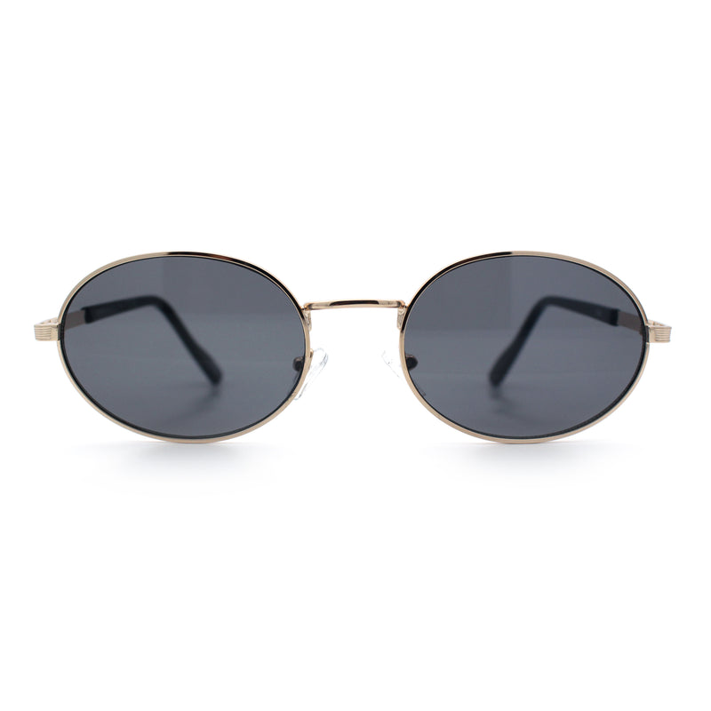 Classy Oval 90s Hip Hop Rapper Shade Metal Rim Retro Sunglasses