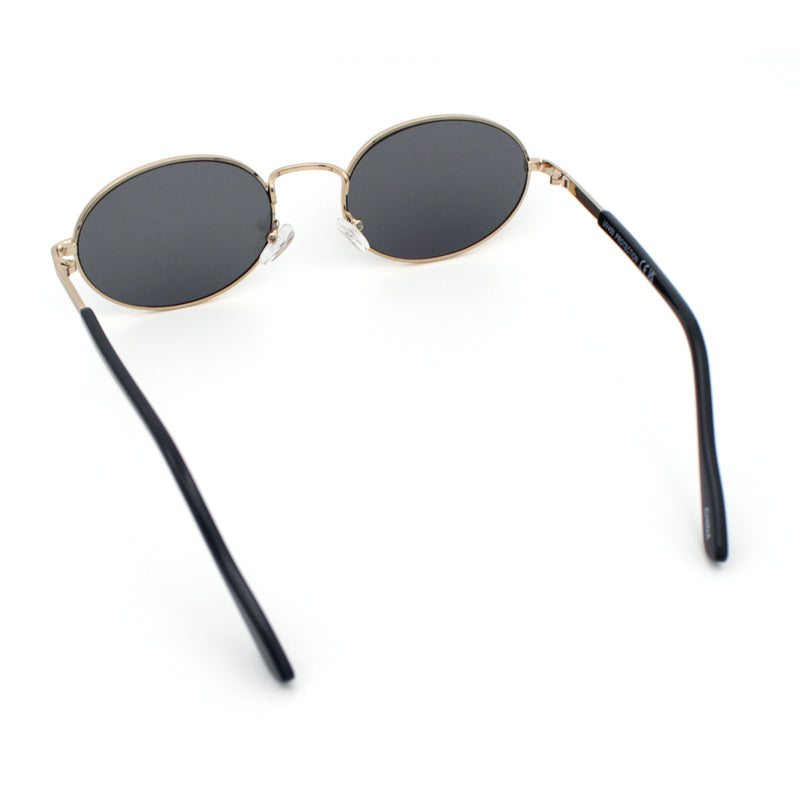 Classy Oval 90s Hip Hop Rapper Shade Metal Rim Retro Sunglasses
