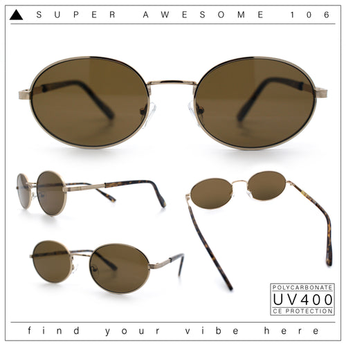 Classy Oval 90s Hip Hop Rapper Shade Metal Rim Retro Sunglasses