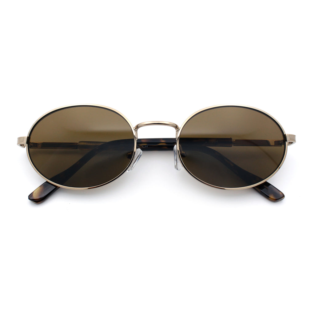 Classy Oval 90s Hip Hop Rapper Shade Metal Rim Retro Sunglasses