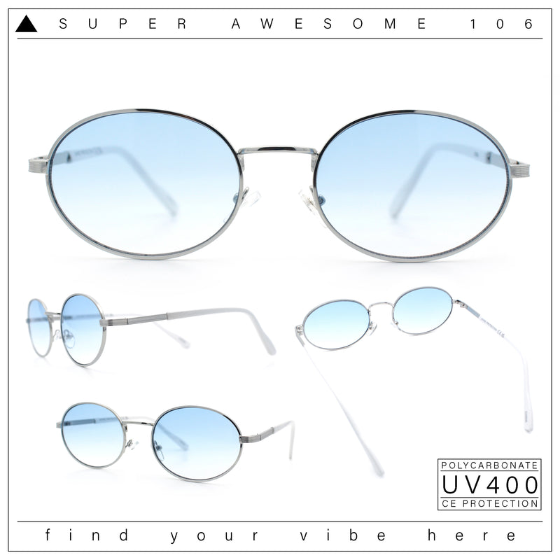 Classy Oval 90s Hip Hop Rapper Shade Metal Rim Retro Sunglasses