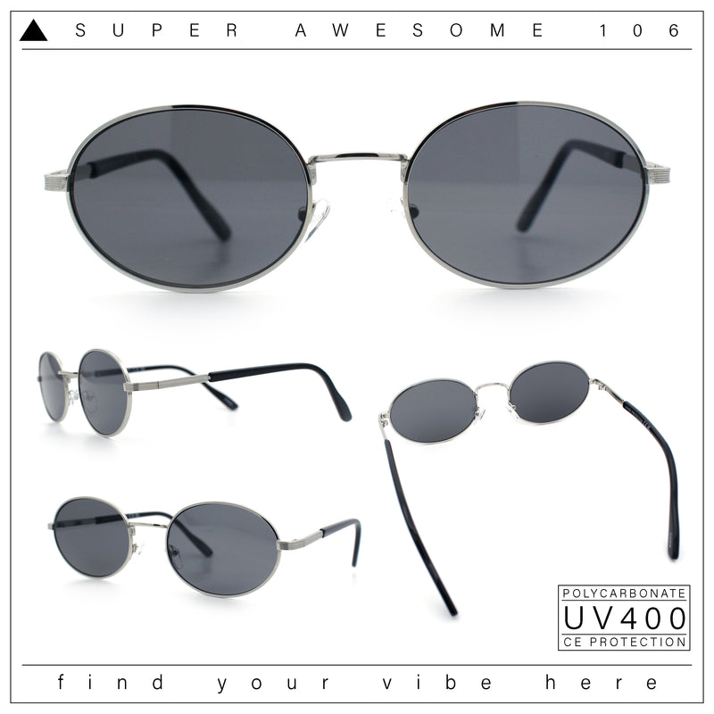 Classy Oval 90s Hip Hop Rapper Shade Metal Rim Retro Sunglasses