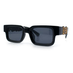 Locs Big Metal Gothic Letter Logo Narrow Rectangle Horn Rim Sunglasses