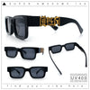 Locs Big Metal Gothic Letter Logo Narrow Rectangle Horn Rim Sunglasses