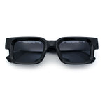 Locs Big Metal Gothic Letter Logo Narrow Rectangle Horn Rim Sunglasses