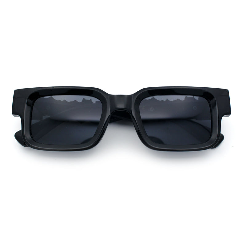 Locs Big Metal Gothic Letter Logo Narrow Rectangle Horn Rim Sunglasses