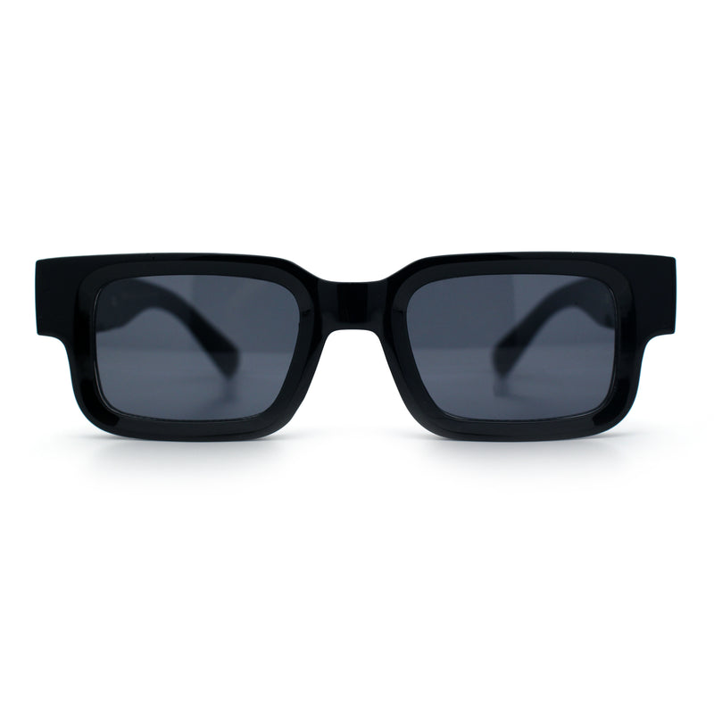 Locs Big Metal Gothic Letter Logo Narrow Rectangle Horn Rim Sunglasses