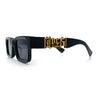 Locs Big Metal Gothic Letter Logo Narrow Rectangle Horn Rim Sunglasses