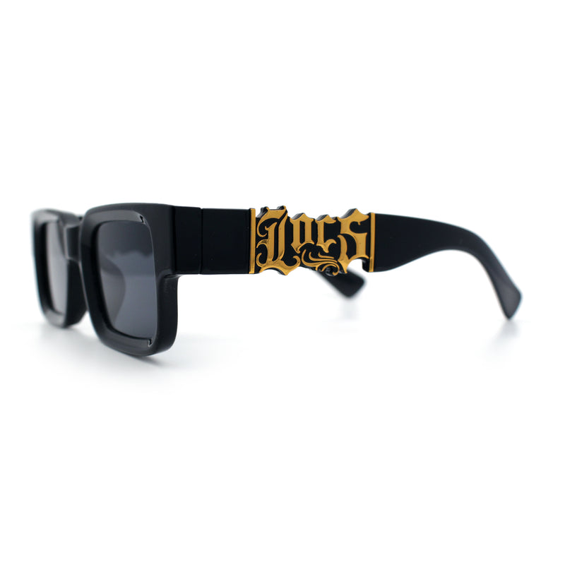 Locs Big Metal Gothic Letter Logo Narrow Rectangle Horn Rim Sunglasses