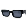 Locs Big Metal Gothic Letter Logo Narrow Rectangle Horn Rim Sunglasses