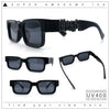 Locs Big Metal Gothic Letter Logo Narrow Rectangle Horn Rim Sunglasses