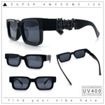 Locs Big Metal Gothic Letter Logo Narrow Rectangle Horn Rim Sunglasses