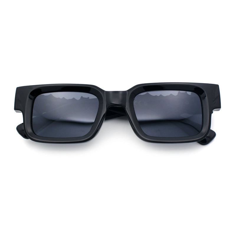 Locs Big Metal Gothic Letter Logo Narrow Rectangle Horn Rim Sunglasses