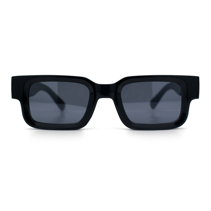 Locs Big Metal Gothic Letter Logo Narrow Rectangle Horn Rim Sunglasses