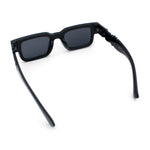 Locs Big Metal Gothic Letter Logo Narrow Rectangle Horn Rim Sunglasses