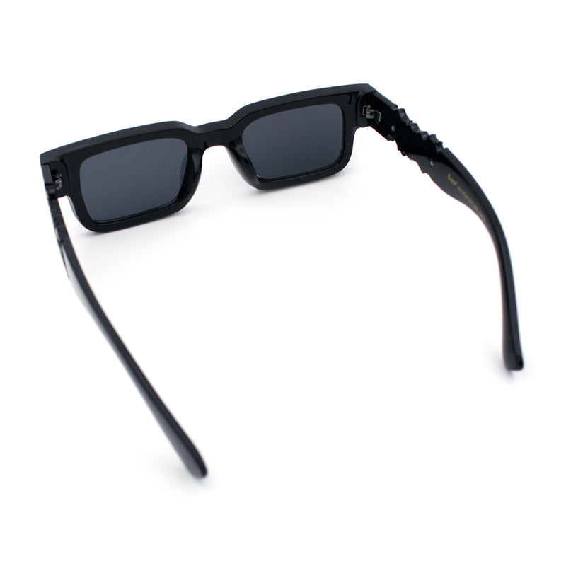 Locs Big Metal Gothic Letter Logo Narrow Rectangle Horn Rim Sunglasses