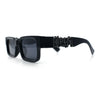 Locs Big Metal Gothic Letter Logo Narrow Rectangle Horn Rim Sunglasses