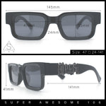 Locs Big Metal Gothic Letter Logo Narrow Rectangle Horn Rim Sunglasses