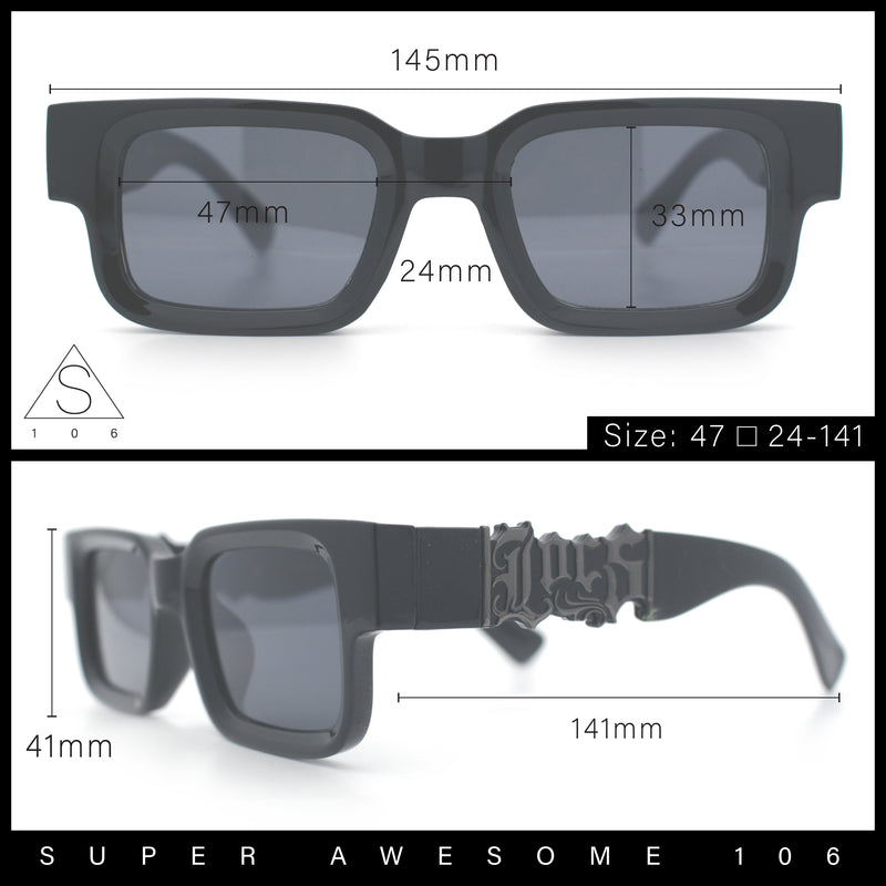 Locs Big Metal Gothic Letter Logo Narrow Rectangle Horn Rim Sunglasses