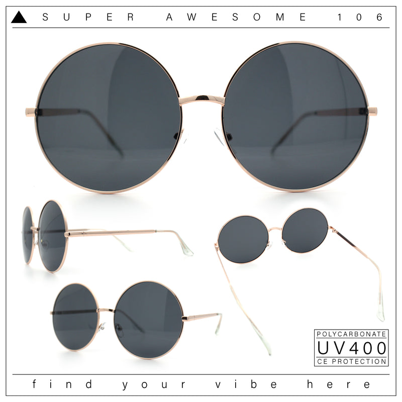 Iconic Hippie Oversized Round Circle Lens Boho Metal Rim Sunglasses
