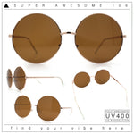 Iconic Hippie Oversized Round Circle Lens Boho Metal Rim Sunglasses