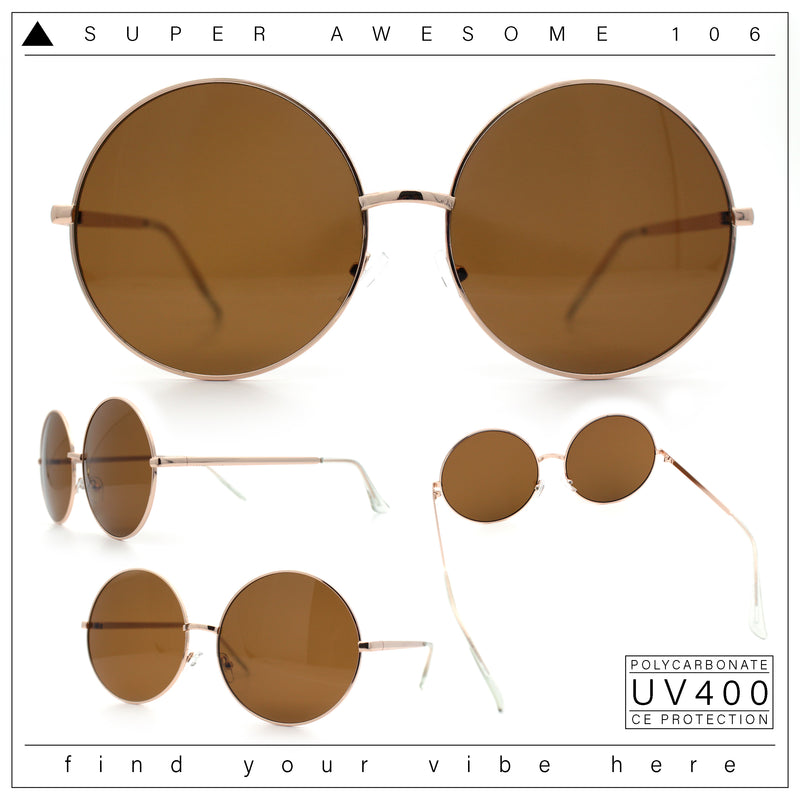 Iconic Hippie Oversized Round Circle Lens Boho Metal Rim Sunglasses