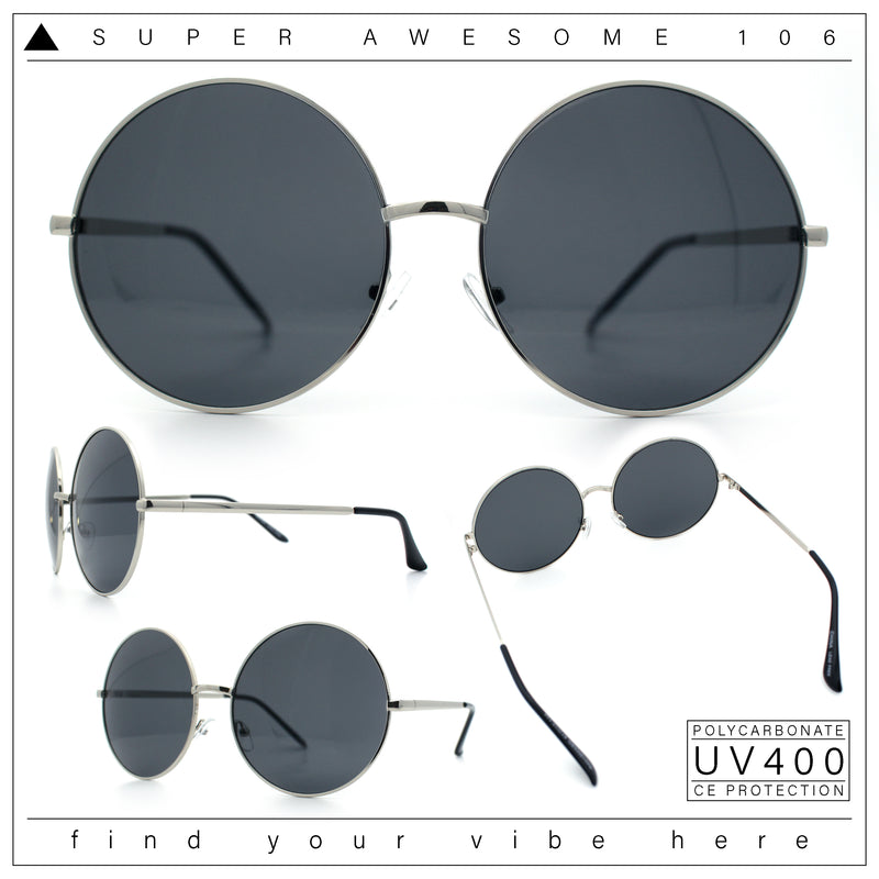 Iconic Hippie Oversized Round Circle Lens Boho Metal Rim Sunglasses
