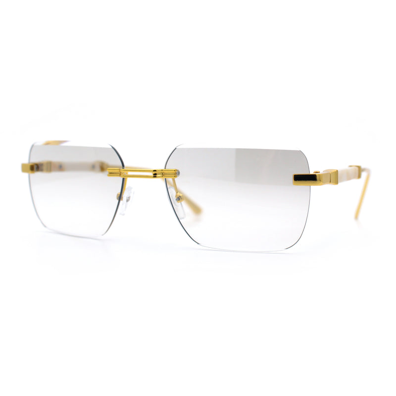 Mens Luxury Urban Gangster Beveled Rimless Rectangle Sunglasses