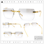 Mens Luxury Urban Gangster Beveled Rimless Rectangle Sunglasses
