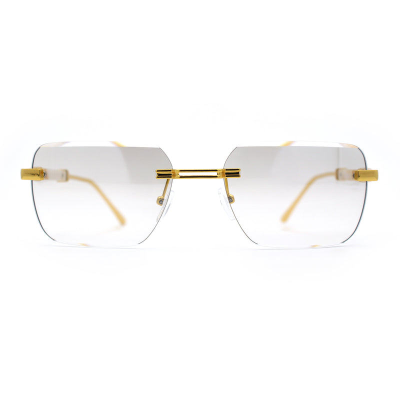 Mens Luxury Urban Gangster Beveled Rimless Rectangle Sunglasses
