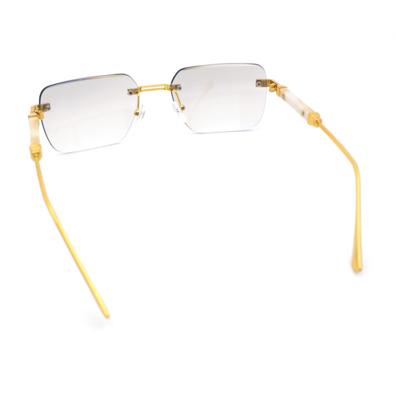 Mens Luxury Urban Gangster Beveled Rimless Rectangle Sunglasses