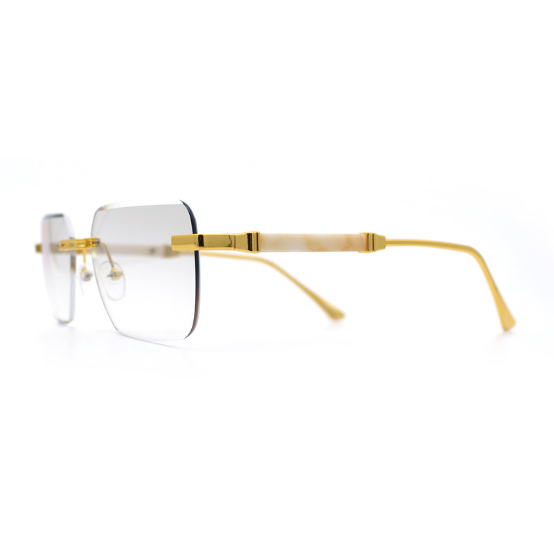 Mens Luxury Urban Gangster Beveled Rimless Rectangle Sunglasses