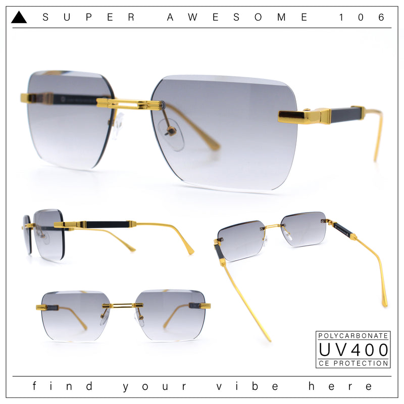 Mens Luxury Urban Gangster Beveled Rimless Rectangle Sunglasses