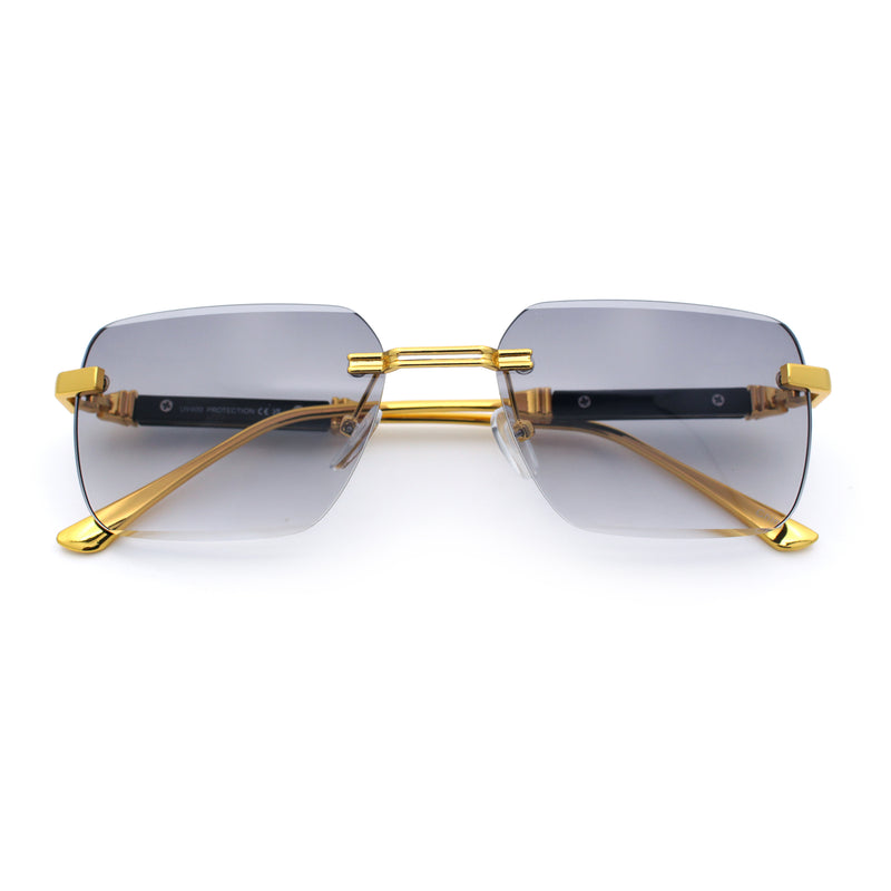 Mens Luxury Urban Gangster Beveled Rimless Rectangle Sunglasses