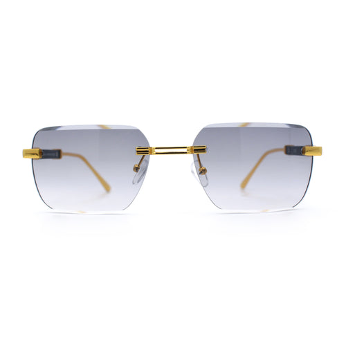 Mens Luxury Urban Gangster Beveled Rimless Rectangle Sunglasses