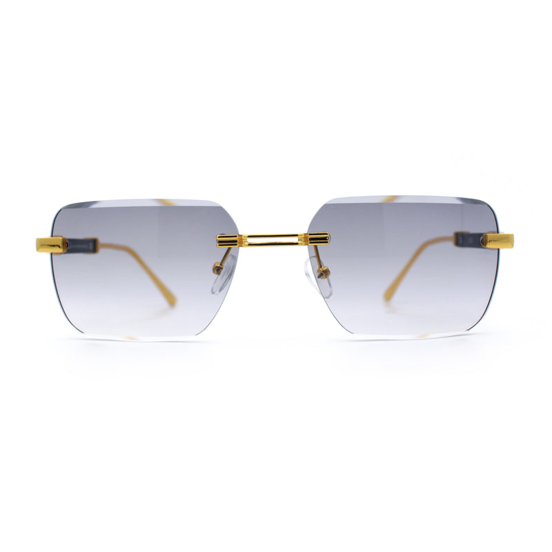 Mens Luxury Urban Gangster Beveled Rimless Rectangle Sunglasses